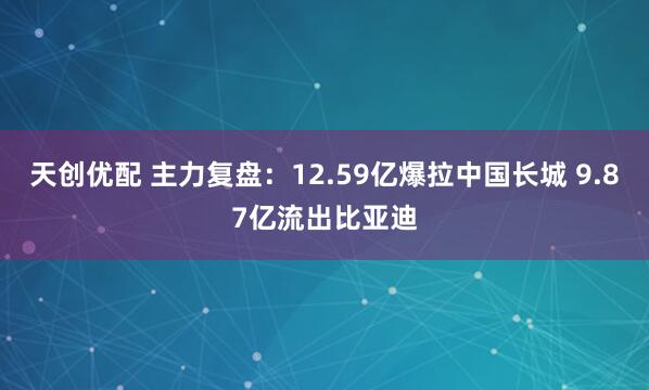 天创优配 主力复盘：12.59亿爆拉中国长城 9.87亿流出比亚迪
