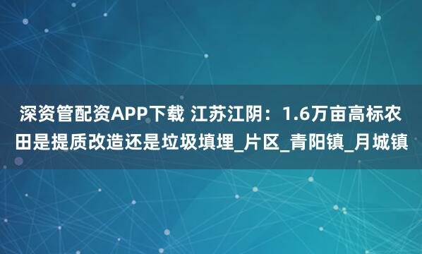 深资管配资APP下载 江苏江阴：1.6万亩高标农田是提质改造还是垃圾填埋_片区_青阳镇_月城镇