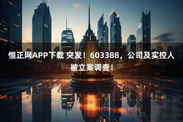 恒正网APP下载 突发！603388，公司及实控人被立案调查！